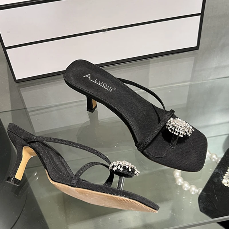 

2023, модные женские туфли-лодочки, тапочки, женская обувь, шлепанцы на высоком каблуке, новинка, летние женские сандалии, сланцы, обувь