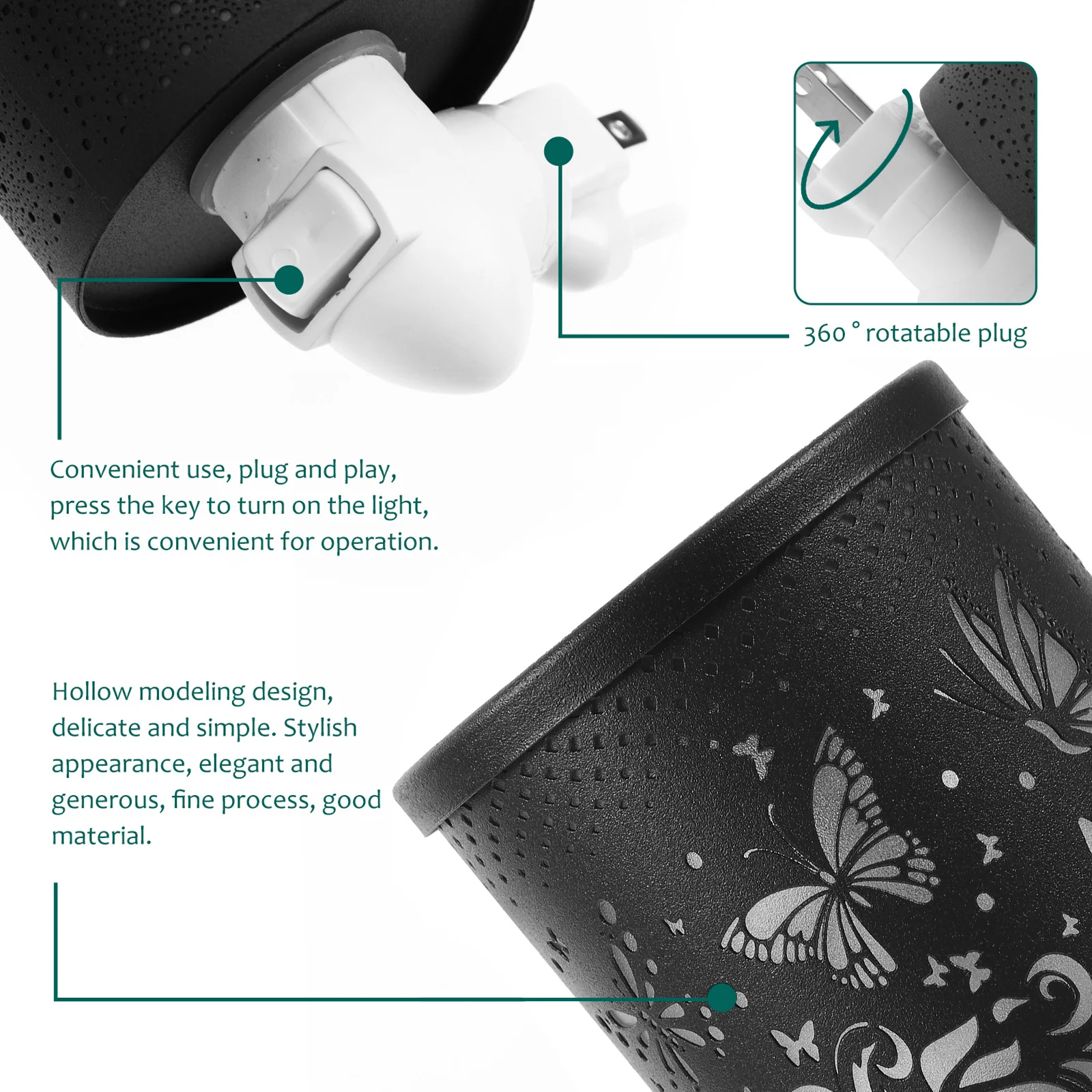Makimoo Stupendo bruciatori elettrici in ghisa di cera, bruciatore a olio, riscaldatore a cera, lampada a olio per la decorazione della casa (Caminetto Nero
