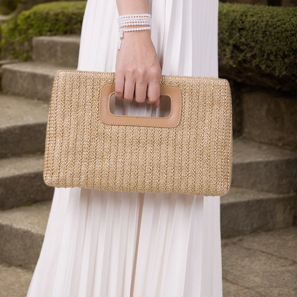 Elegant Top Handle Bag Straw Clutch Handbags for Women 2024 Summer Shoulder Crossbody Bag Raffia Evening Bag Woven Clutch Purse