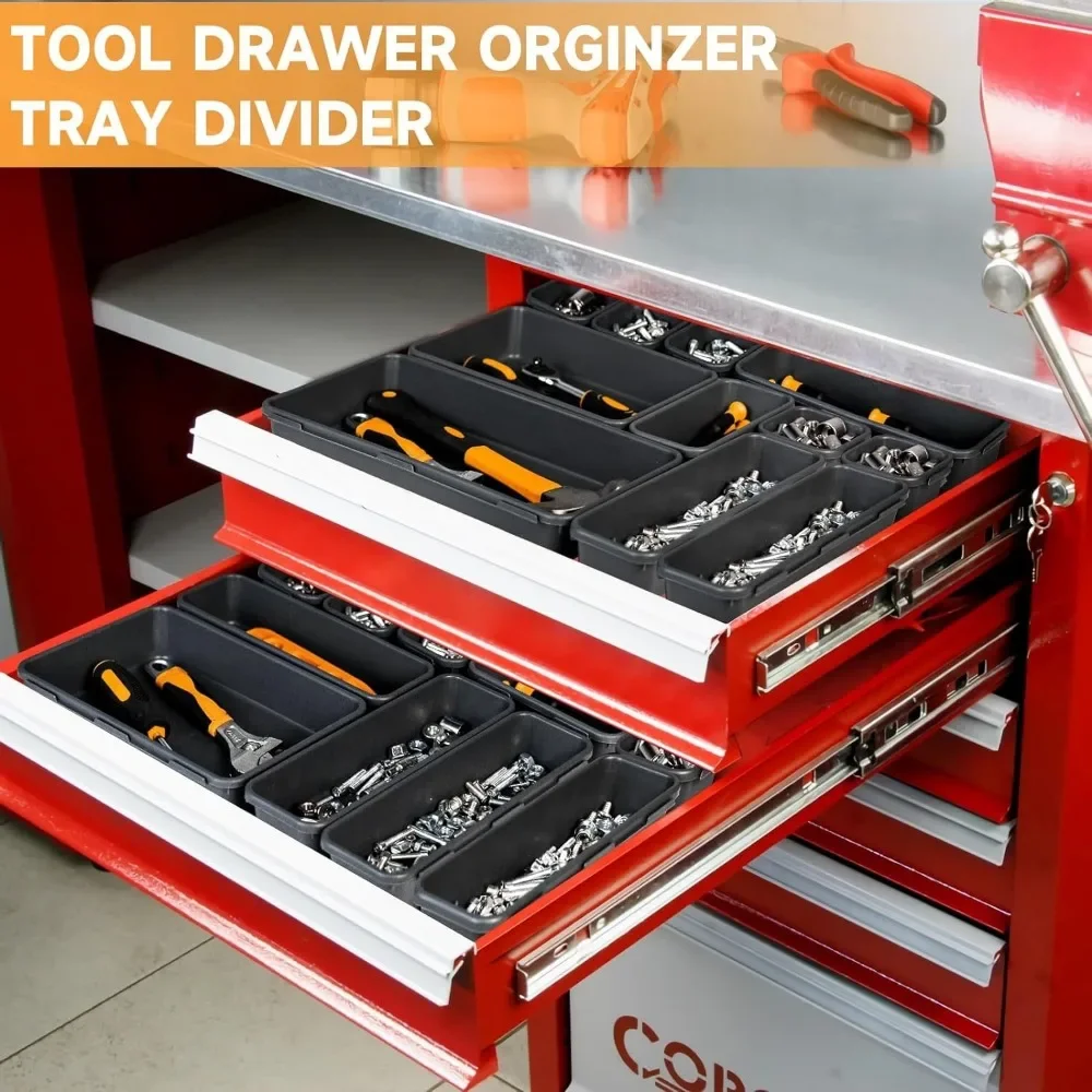 Versatile Desk Drawer Organizer Set - Interlocking Shallow Storage Bins and Tray Dividers (5 Sizes, Multiple Pieces)