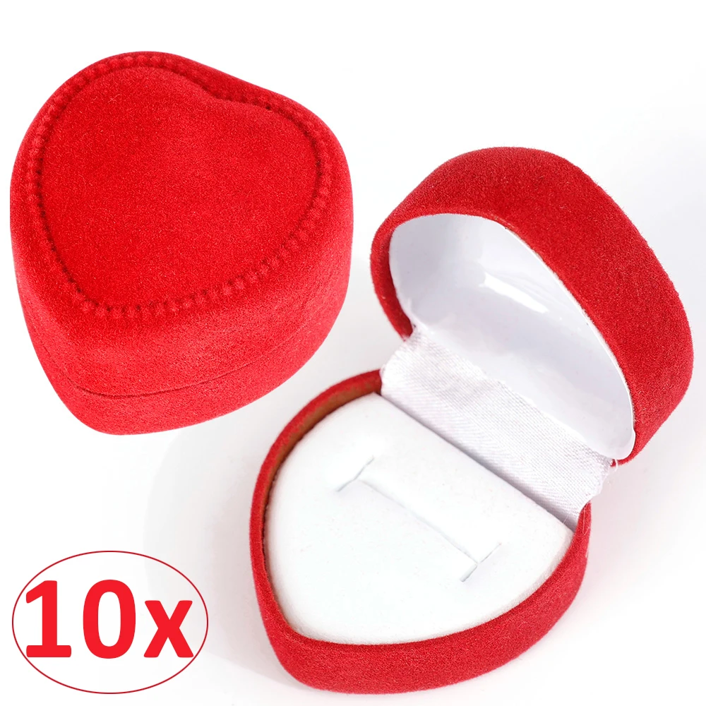 1-10pcs Ring Box Velvet Red Heart Shaped Jewelry Box Case Earrings Display Cases Holder Gift Boxes jewelry Organizer Wedding