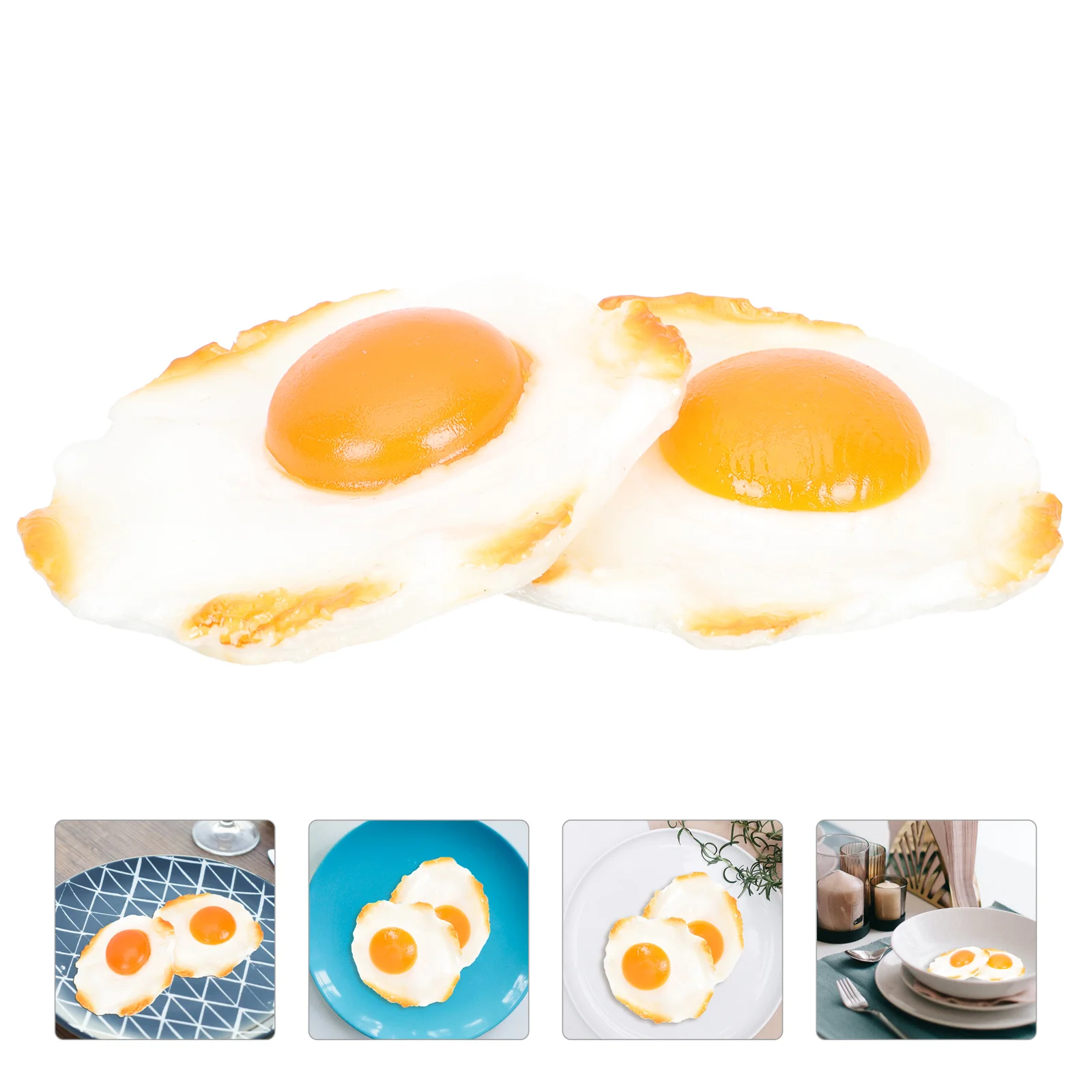 

2 Pcs Simulated Omelette Lifelike Fried Egg Figurine Fake Ornament Model Cognitive Prop Artificial Decor Pvc Simulation