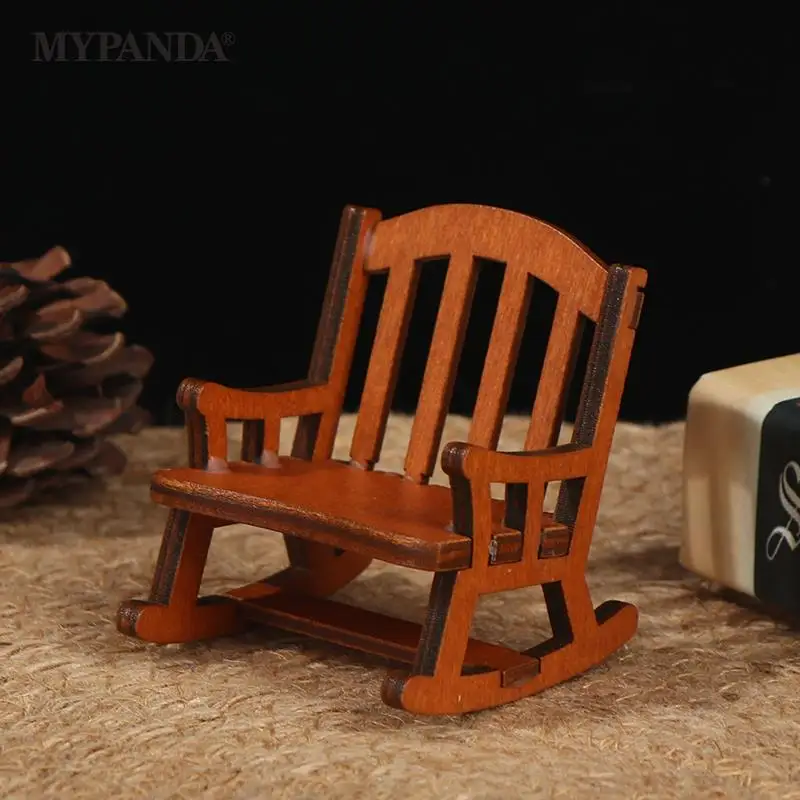 1/12 Wooden Mini Dollhouse Rocking Chair Model Toy Diy Miniature
