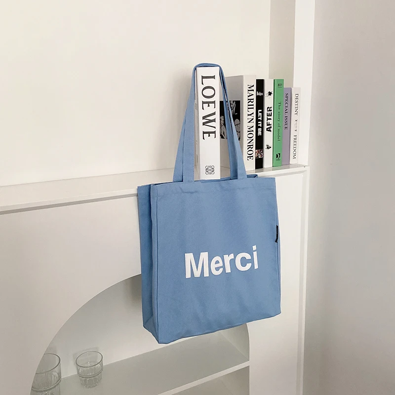 Paris Women Cotton Canvas Shoulder Bags 3D Merci French Print Eco Cloth  Grocery Shopping Bag Books Handbag Female Casual Tote - AliExpress