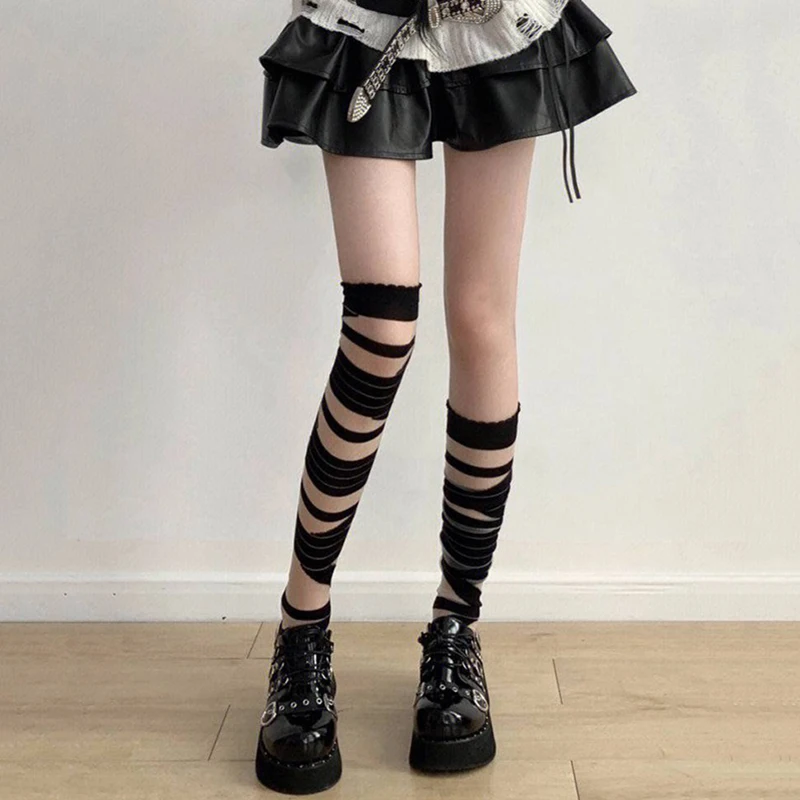 Lolita Stocking Spicy Girl Black White Bandage Knee Socks Sexy Women\'s Socks Hot Selling Ultrathin JK Loose Socks
