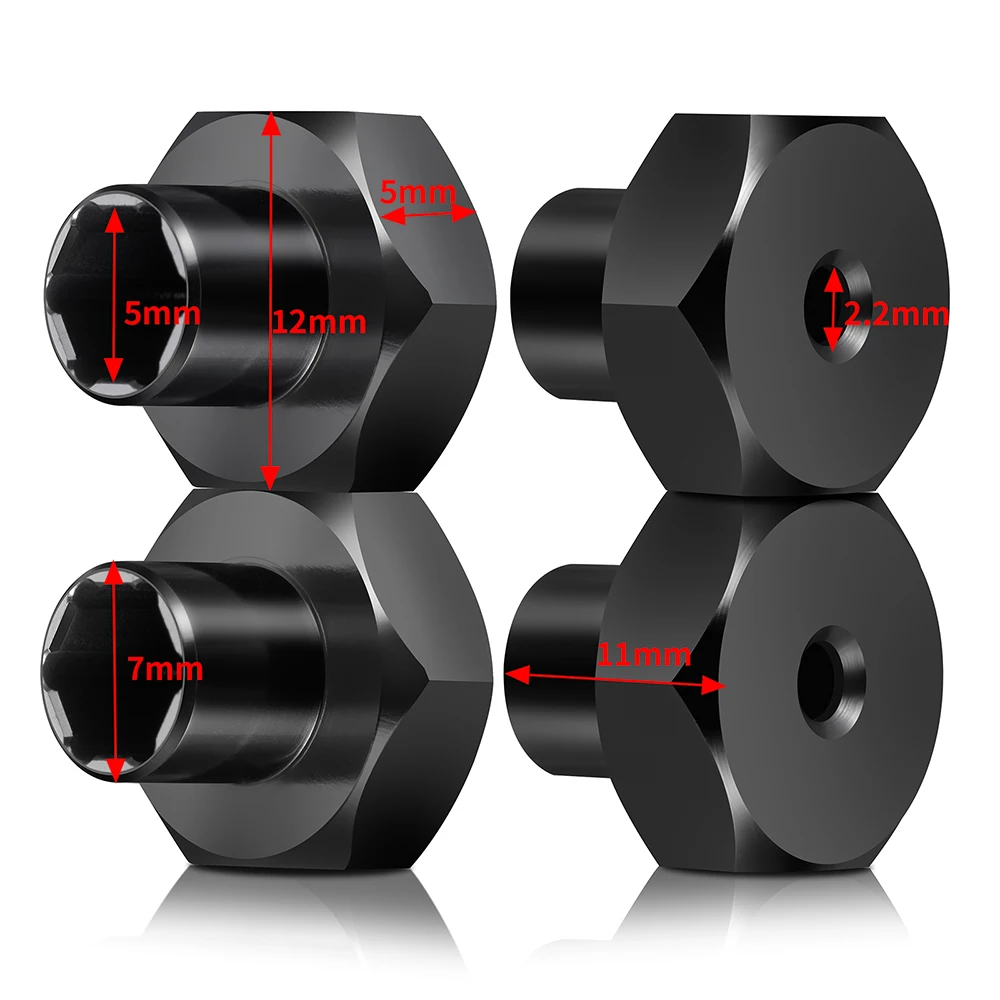 4Pcs Aluminum 5mm to 7mm / 5mm to 12mm Wheel Hex Hub Adapters Conversion For WPL D12 2WD 1/10 RC Truck Upgrade Parts