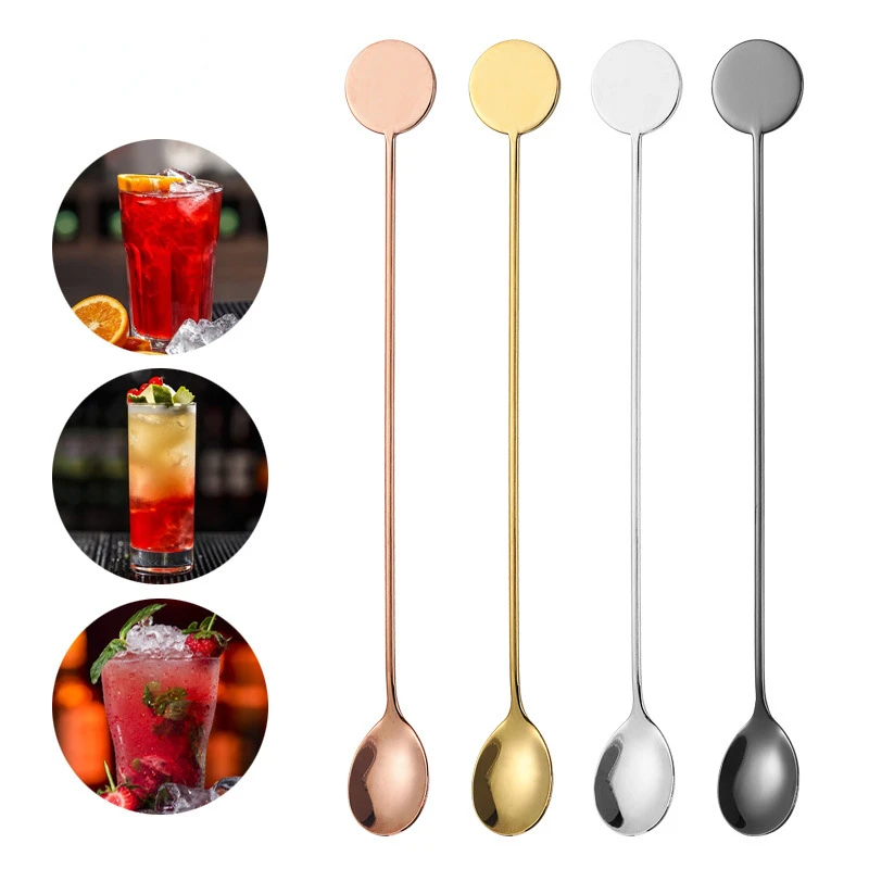 Cocktail Stirrers Bar Long Stirring Spoon Metal 304 Hollow for Tea Coffee Scoops Kitchen Tableware Accessories Customize Name