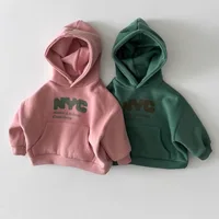 2025 automne nouveaux enfants à manches longues sweat-shirt décontracté garçons filles polaire à capuche enfants lettre imprimer chaud hauts à capuche vêtements de bébé 1