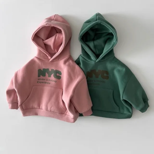 2025 automne nouveaux enfants à manches longues sweat-shirt décontracté garçons filles polaire à capuche enfants lettre imprimer chaud hauts à capuche vêtements de bébé 1