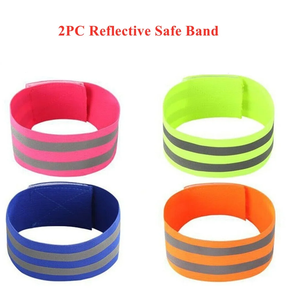 2pcs Reflective Safe Band Strap Wrist Leg Ankle Fluorescent Green Warning Belt Night Running Cycling Jogging Wristband