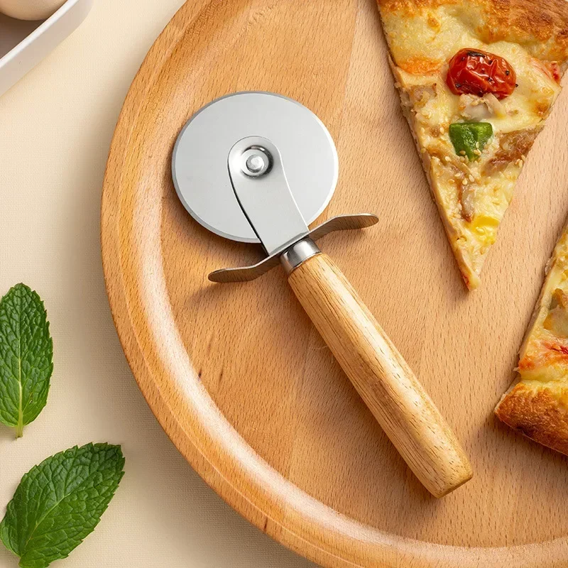 Stainless Steel Pizza Cutter Wooden Handle Pastry Dough Cutter Baking Supplies Cutting Wheel Slicer Kitchen Accessories Shovel