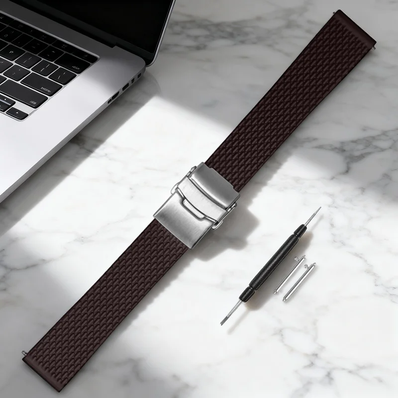 Eco-Friendly Quick-Release Double-Button Folding Silicone Sports Watch Strap