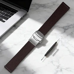 Eco - Friendly Quick - Release Double - Button Folding Silicone Sports Watch Strap - 22mm (Brown)