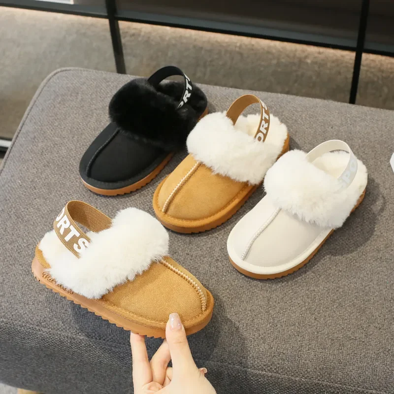 

Korean 2023 New Kids Slippers Girls Casual Shoes Boys Shoes Elastic Band Platform Children Plush Winter Flats Breatheable Simple