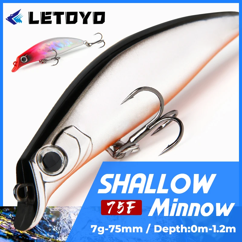 

Letoyo Floating Fishing Lure 75mm 7g Shad Minnow Wobbler Surfcasting Artificial Bait for Bass Pike Perch Sea Trout Fishing Lures