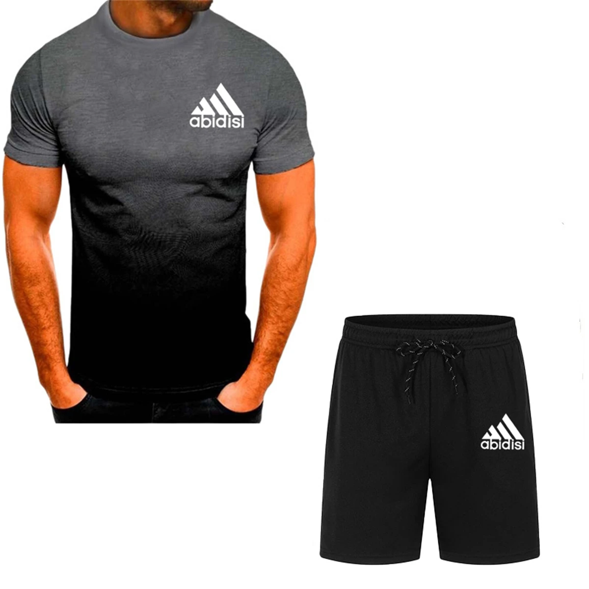 Traje de pantalones cortos de manga corta para hombre, traje deportivo informal de moda, traje de secado rápido de calle con per