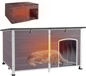 59.1" Large Dog House Outdoor with Insulated Liner for Winter Insulation Dog Kennel Upgrade All-Around Metal Fame Durable 1