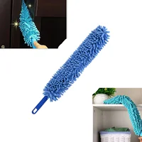 1pc Bendable Chenille Duster Brush Flexible Handle 57.5cm Blue Washable Microfiber Cloth Home Car Fan Window Ceiling Furniture 1