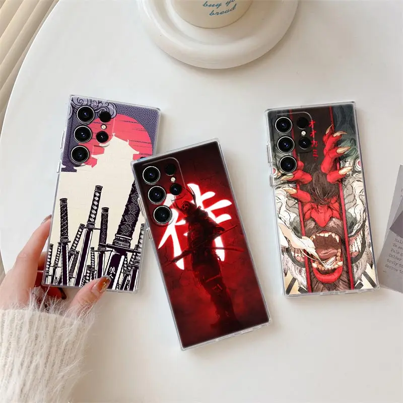 Red Sun Japanese Samurai Demon Art Custodia Per Telefono Anime Per Samsung Galaxy S24 S23 Ultra Custodie S22 S20 Plus S21 Fe Clear Cover Funda