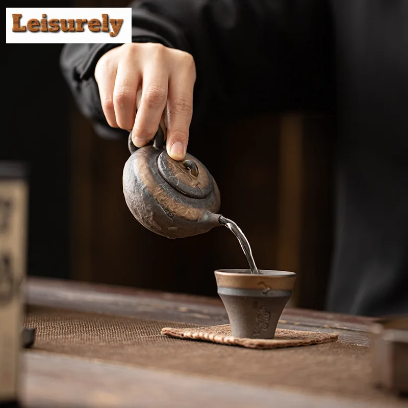 100ml Retro Gilded Iron Glazed Teapot Japanese Crude Pottery Pot Traditional Tea Soaking Kettle Flower Tea Cafes Ornaments Gifts