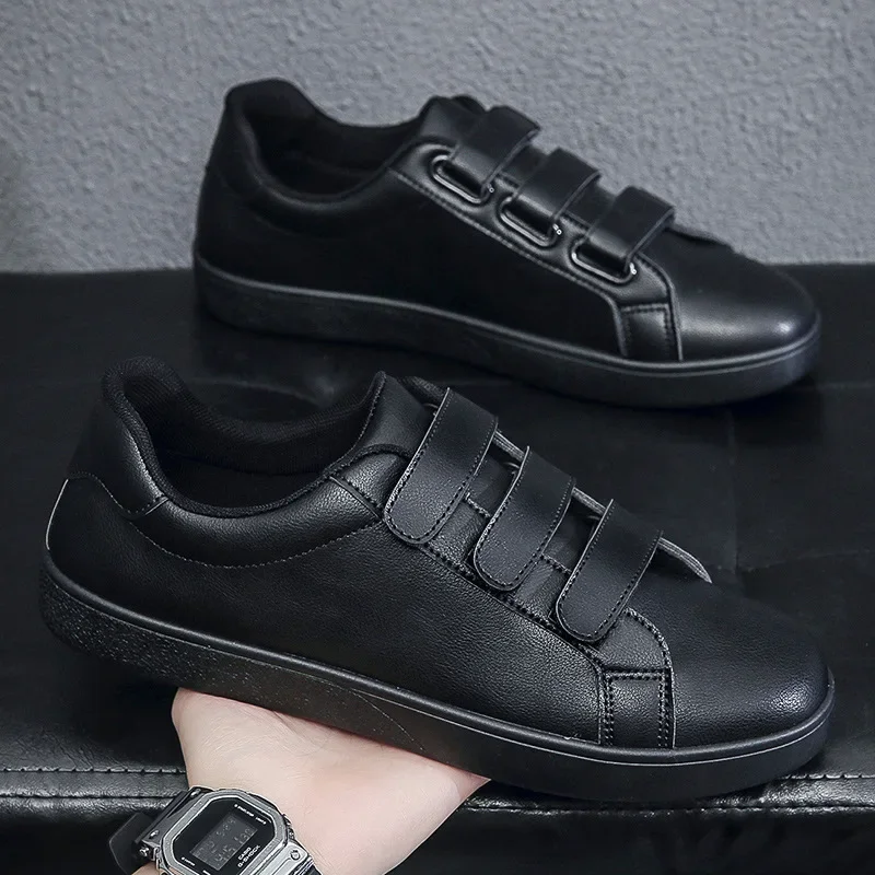 Flat Men's Leather Shoes Look&loop Casual Skateboard Shoes Men Korean Version Fashion Vulcanized Shoes High Quality Men Loafers 3