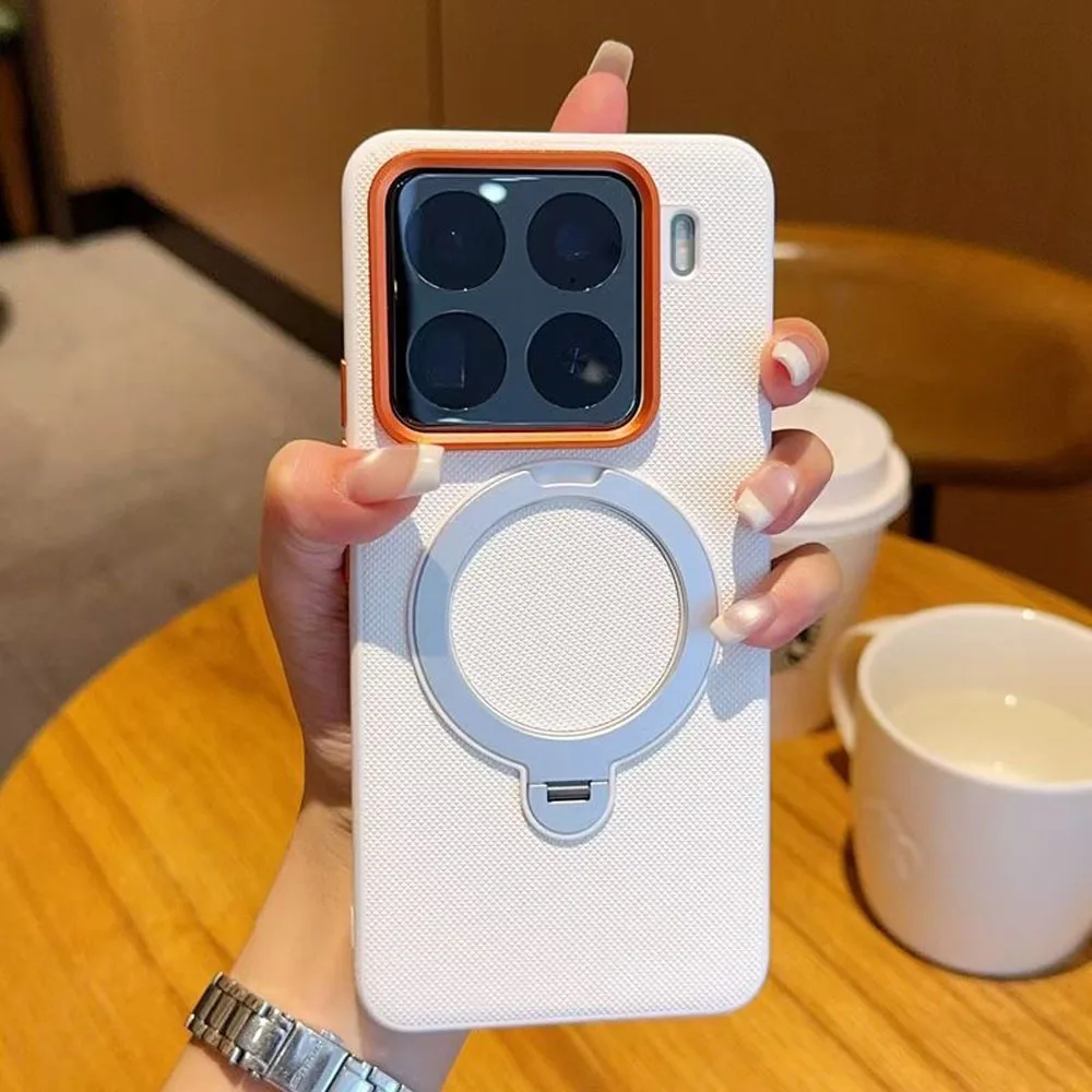 Solid Color Magnetic Holder Case with 360° Rotatable Stand and Alloy Lens Protection - Shockproof Cover