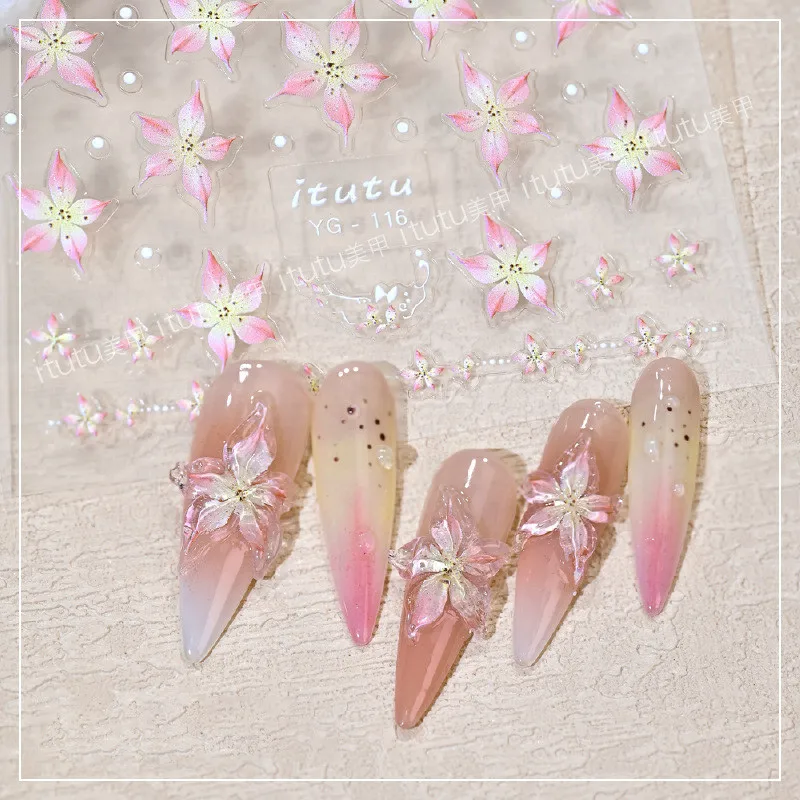 5D Sticker Lily Flower Nail Decals Jelly Nail Art Decorations Acrylic Adhesive Gel Sliders Summer Stickers Manicure Accessories nail stickers nail art decoration nail decals flower stickers