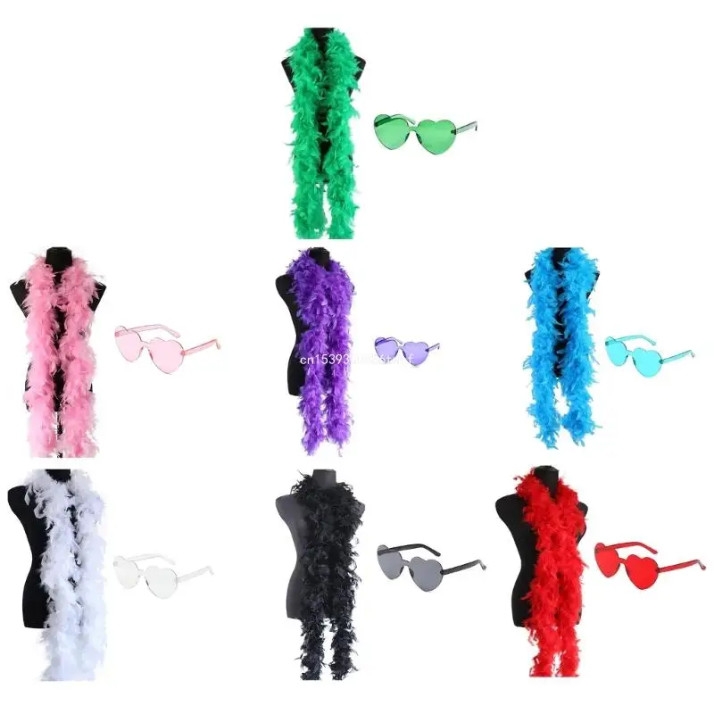 

Women Heart Sunglasses Feather Boas Scarf Bachelorette Party Costume Accessories Dropship