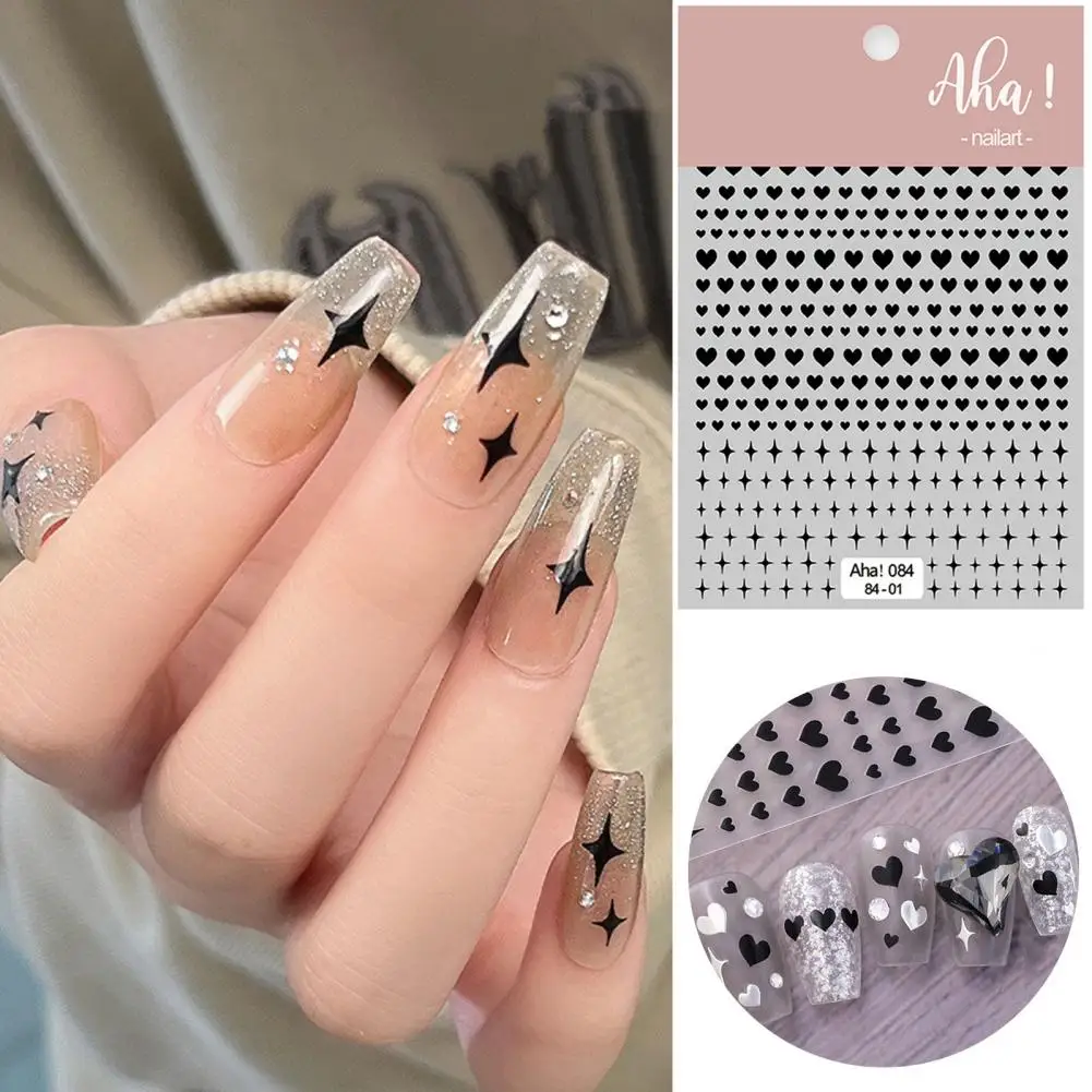 Cute 3D Colorful Hollow Out Heart Shape Nail Art Stickers Holographic Women Long-Lasting Gel Polish Decalcomanie Manicure