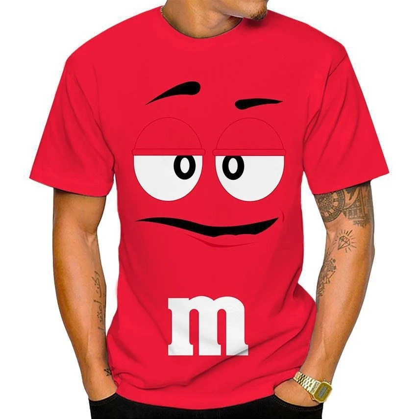 

Новая забавная футболка M & M's с 3D-принтом Шоколадных Бобов, повседневные футболки унисекс с коротким рукавом, модная одежда с круглым вырезом Y2K