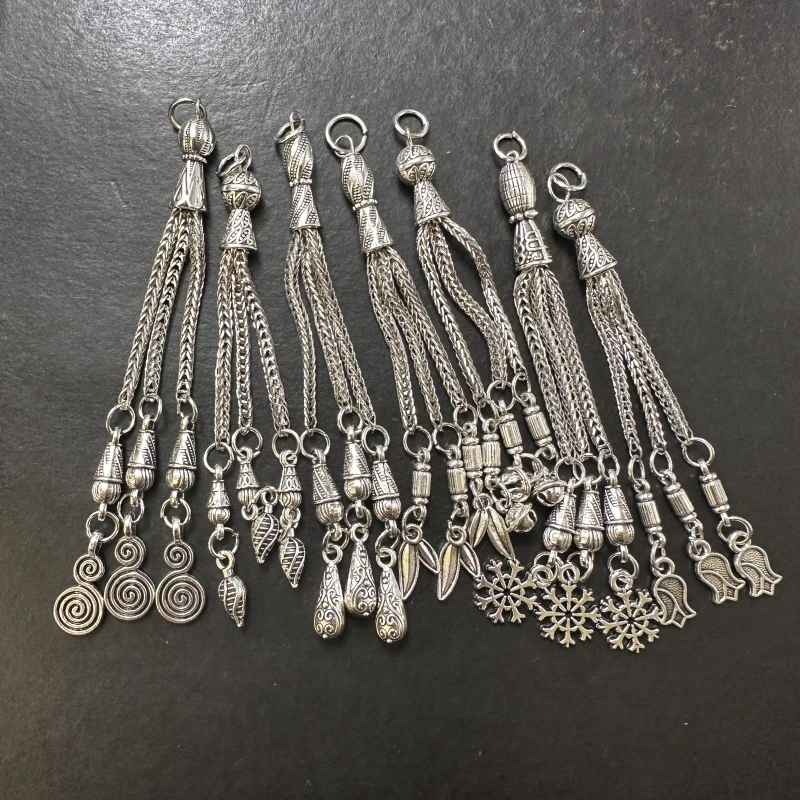 Silver Color Thread Tassels With Beads Set Of 2 main image 1