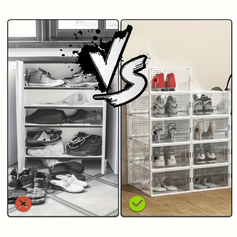 12 Pc / 24 Pc Large Capacity Modular Space-Saving Shoe Box, Transparent Plastic Stackable with Lid, Sneaker Display Box, B 4