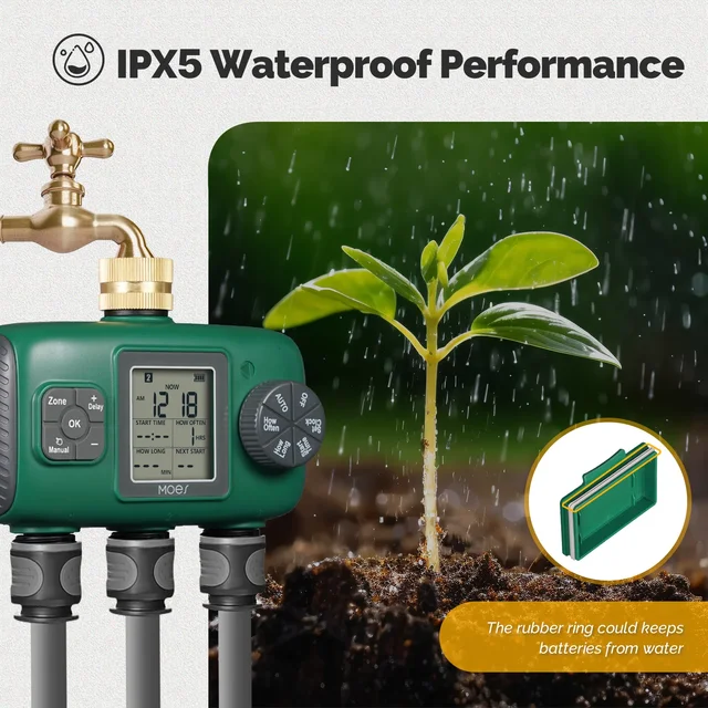MOES 3-Outlet Smart Water Timer Brass Inlet IPX5Waterproof  Knob Button Automatic Irrigation LCD Display Screen Garden Sprinkler 4