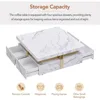 White Coffee Table for Living Room, Modern Square Design with Storage Marbling 5