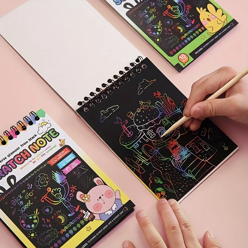 4 Books Rainbow Scratch Paper Art Notebooks Scratch Note Pads Rainbow Black Scratch Off Note Sheet for Boys Girls Birthday Gift 2