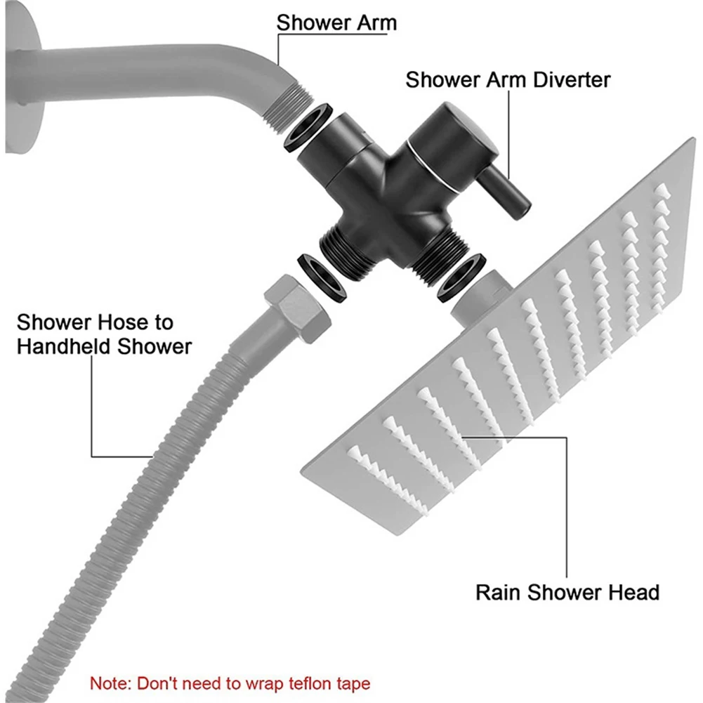 G1/2in 3 Way Brass Diverter Valve T-Adapter Converter Black With Solid Metal Handle For Shower Head Bathroom Accessories