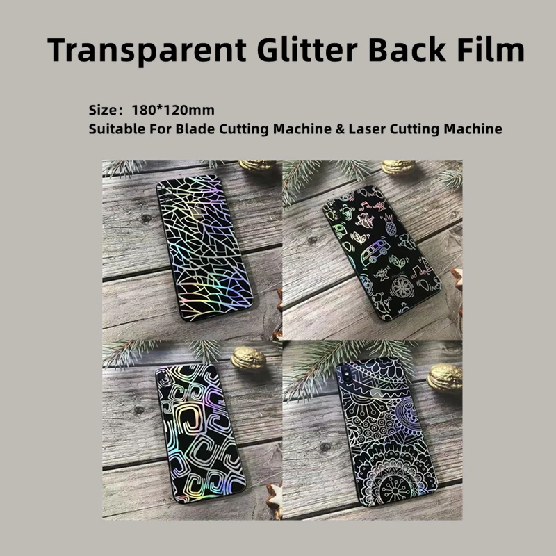 

10-50pcs 3D Transparent Glitter Back Film For Cutting Machine Color Focus Decorative Back Cover Sticker PVC Screen Protector
