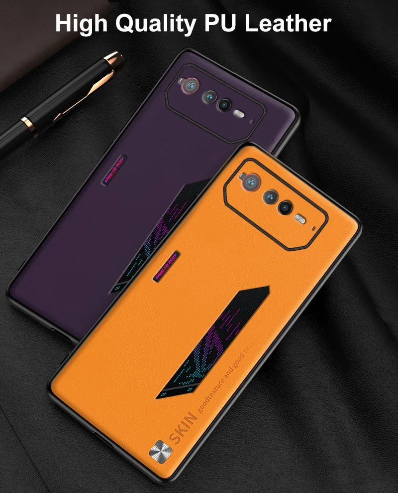 Luxury PU Leather Phone Case For Asus ROG Phone 6 Back Cover Matte Silicone Shockproof Full Camera Protection Case Coque_voghion.com