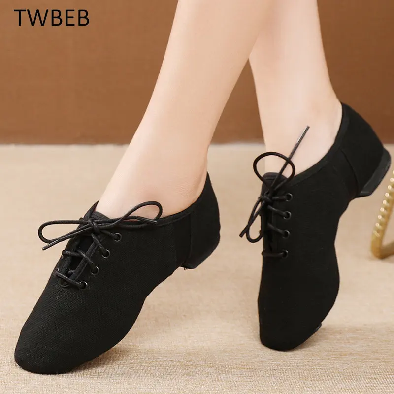 

Women's Ballet Shoes Canvas Ballet Dance Shoes Soft Sole Low Heels Jazz Dancing Shoes Flesh Colour/Black Ladies Exercise Shoes