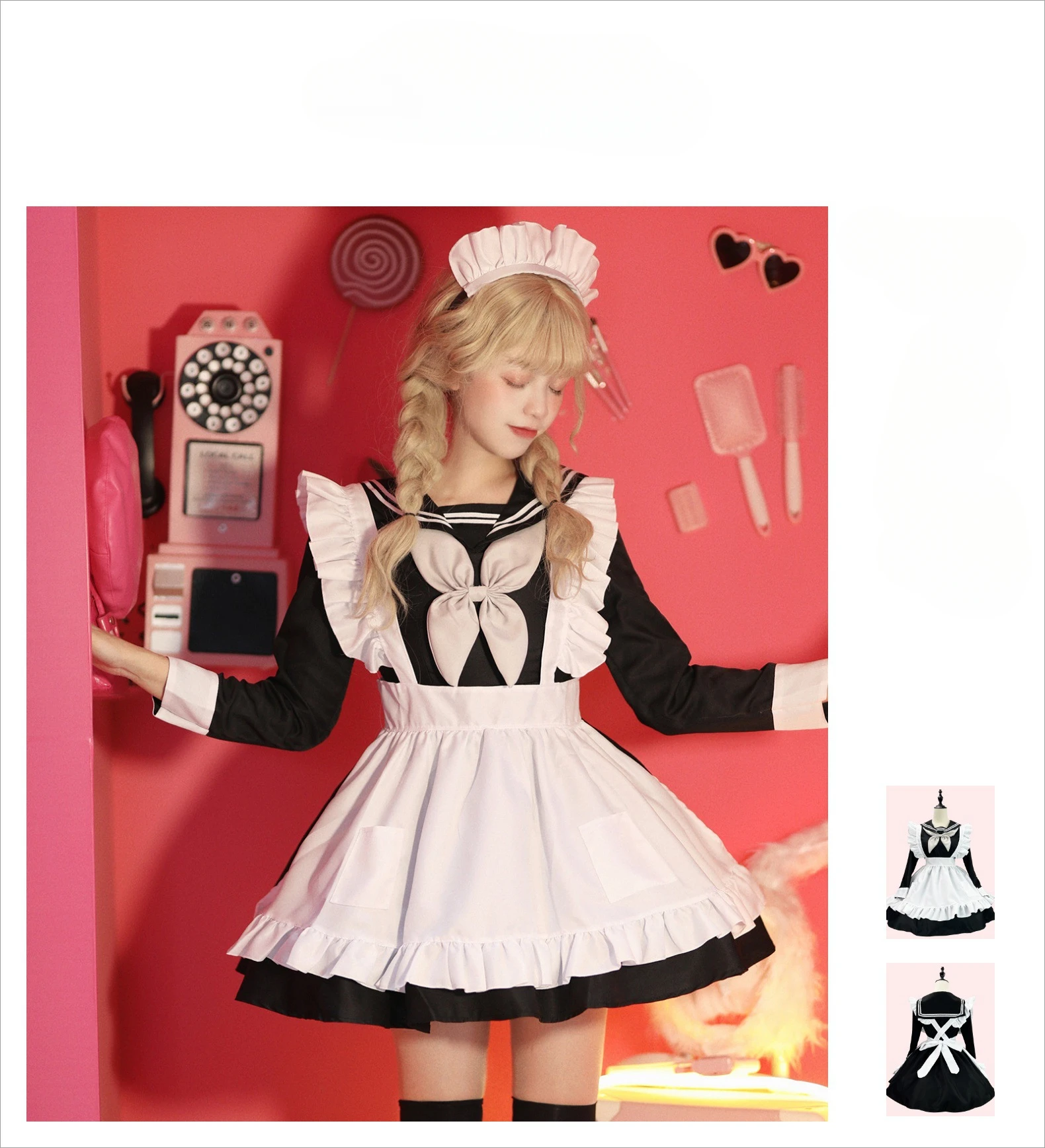 Lolita Maid Apron Kleid S-5XL Schwarz Weiß Cosplay Kostüm 2025 2