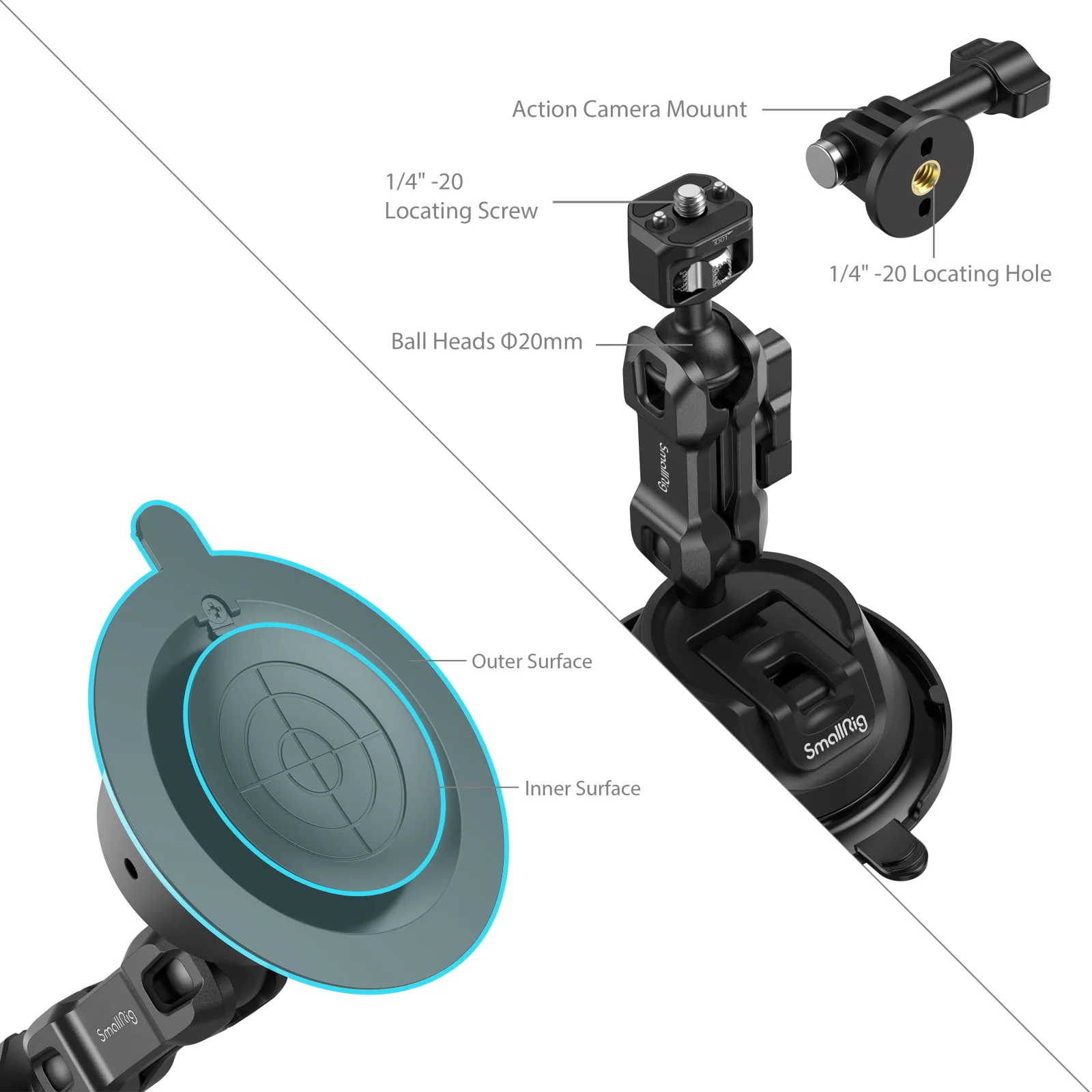 Small rig doppels chichtige Saugnapf halterung für Action-Kamera mit Telefon halter für gopro für dji osmo Doppel kugelkopf 360 ° Drehung – Detail 4