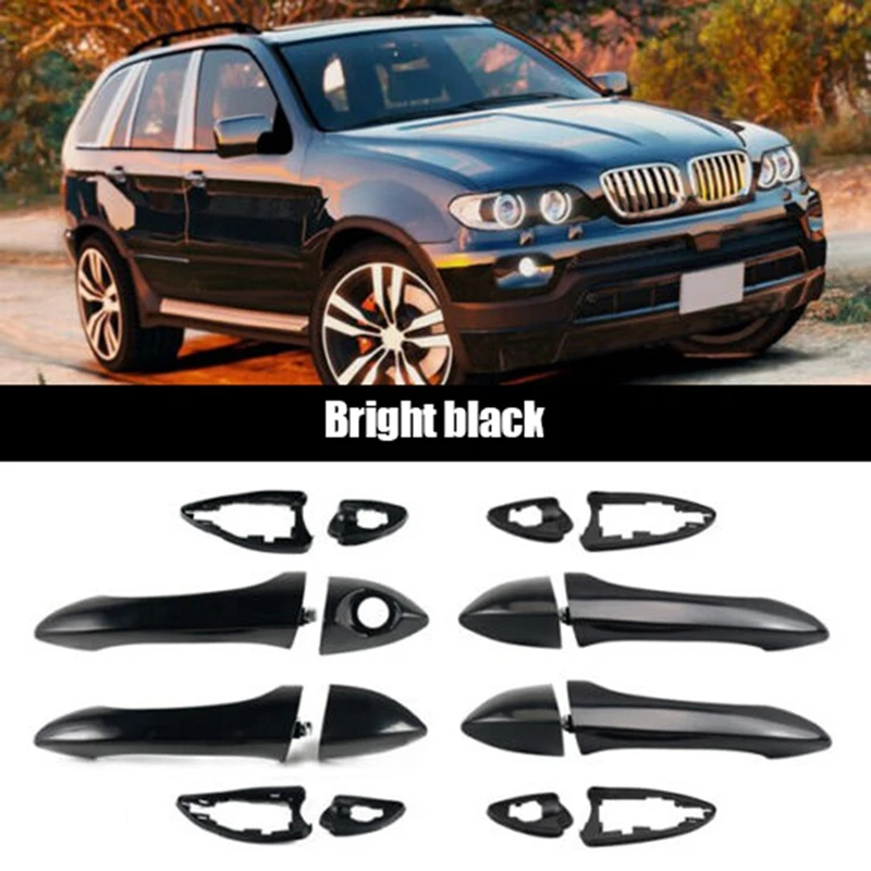 

2Pair Car Door Handle Accessories Front Or Rear Left & Right Bright Black For BMW X5 E53 2000-2006
