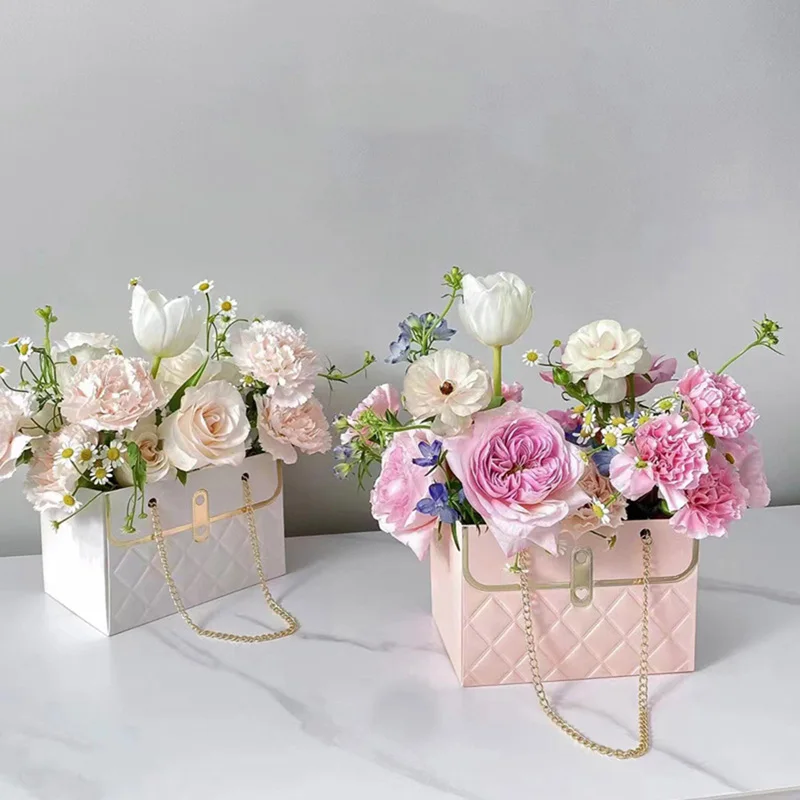 MEONFY Flower Paper Gift Box, Bouquet Bags Flower Box with metal chain Gift  Case, Flower Boxes for Arrangements, Portable Flower Boxes Wrapping