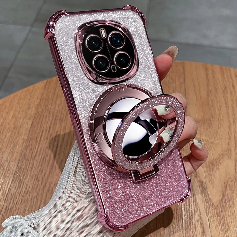 Glitter Mirror Holder Silicone Shockproof Case with Magnetic Cover
