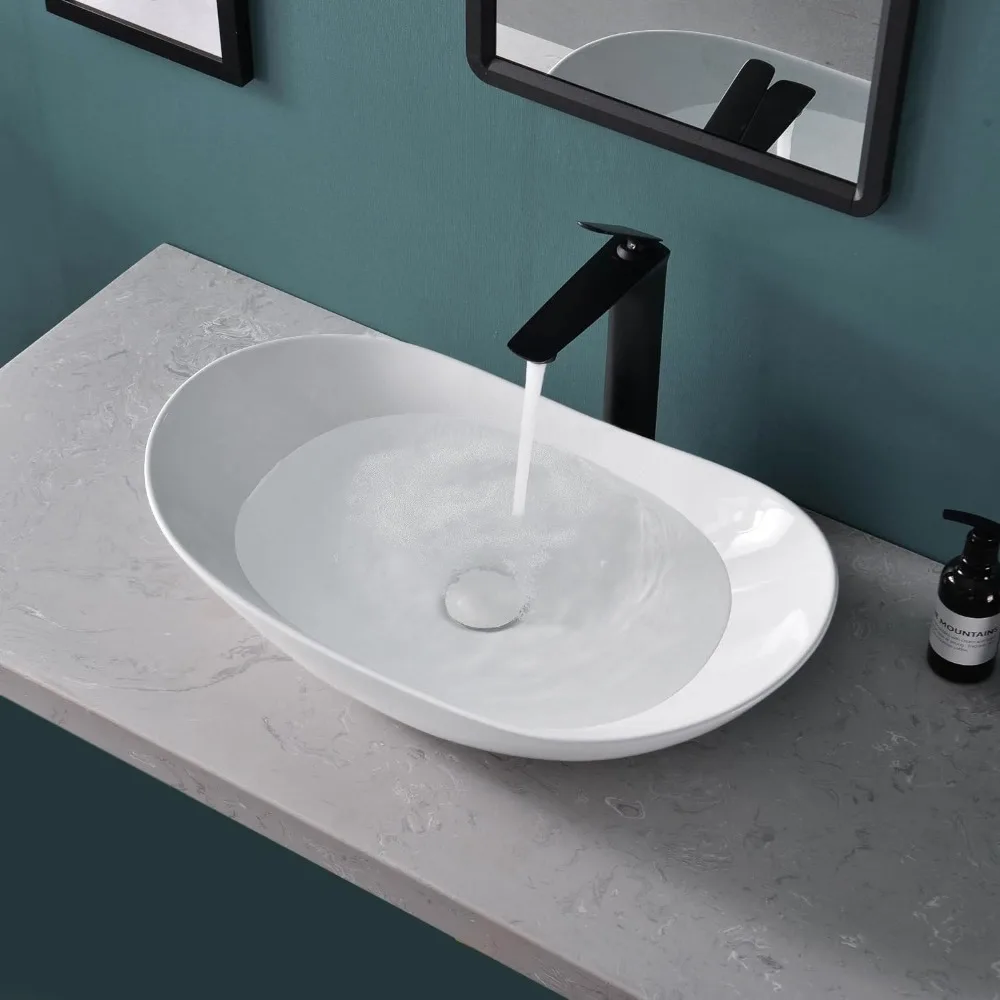 

Bathroom Sink White Ceramic Porcelain Art Basin Sinks With Pop Up Drain Combo 20.5'' X 12.6'' Modern Above Counter Vanity Bowl