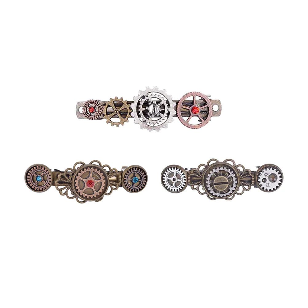 

Steampunk Hair Clip French Hair Pin Punk Steam Gear Barrettes Vintage for Hair Accessories 3pcs