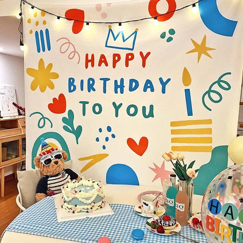 Party Decorations Tapestry Decorations Happy Birthday Background Cloth Kawaii Children's Room