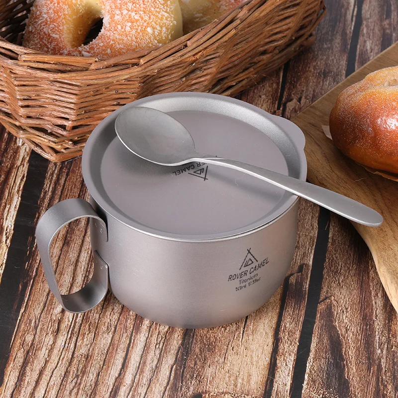 Outdoor Titanium Cup 500ml with lid Tableware Camping Coffee Tea Mug Cup Picnic Camping Mug Water Cup 2