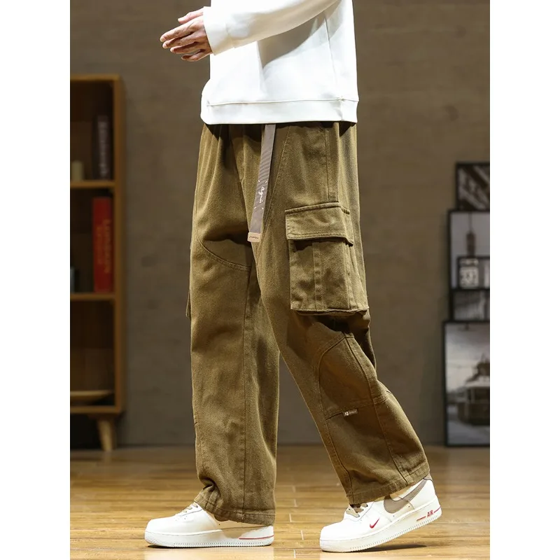 Pantalones Cargo de algodón para hombre, Pantalón ancho informal con  múltiples bolsillos, ropa de trabajo holgada y recta, talla grande 7XL y  8XL