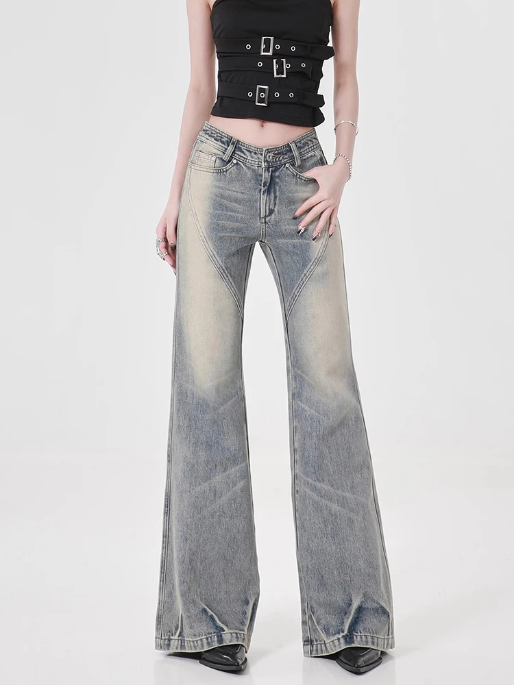 

Women's Vintage Baggy Blue Flare Jeans Streetwear Harajuku Y2k Straight Denim Trouser Korean High Waist Wide Leg Pants Clothes
